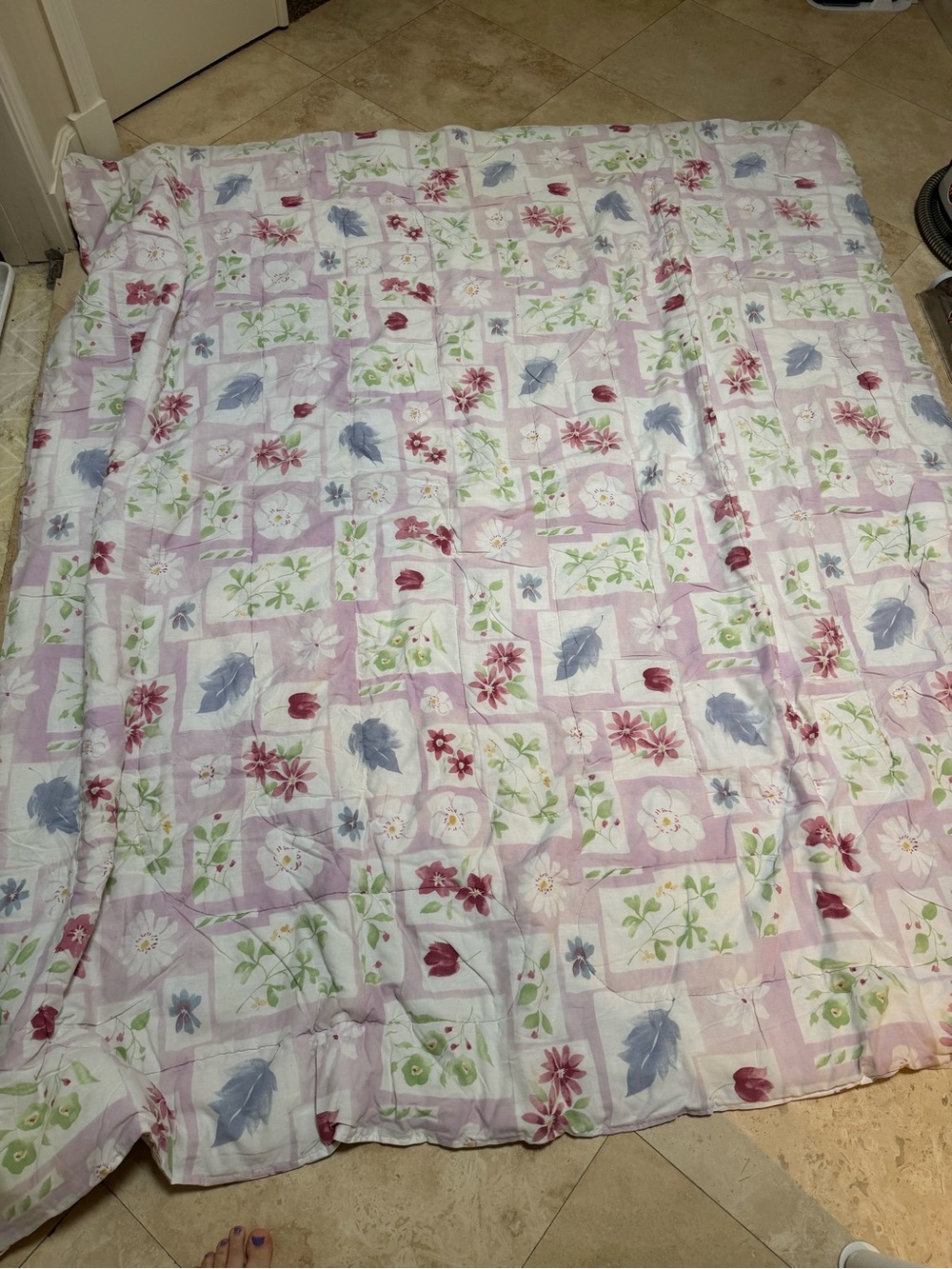 Vintage Reversible Floral & Plaid Comforter Blanket – Pastel Pink/Purple/Blue